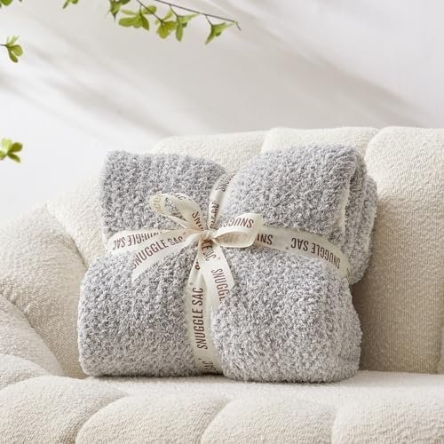 Snuggle Sac Grey Throw Blanket for Couch, Reversible Super Soft Blankets Warm Cozy Knit Blanket Fuzzy Plush Lightweight Throws Blankets for Sofa, Bed, Picnic, Heather Grey, 50 x 60 inches - Image 2