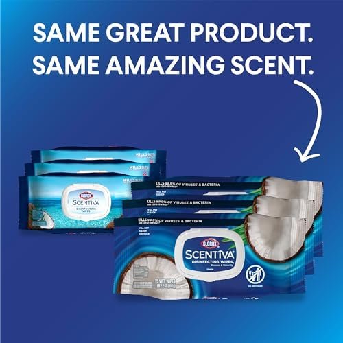 Clorox Scentiva Wipes, Bleach Free Cleaning Wipes, Household Essentials, Pacific Breeze & Coconut, 75 Count (Pack of 3) - Image 2