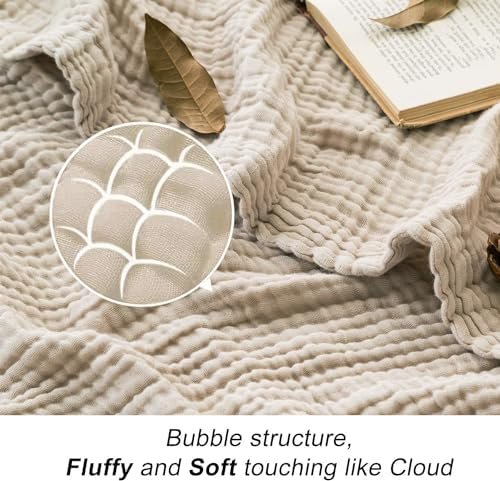 EMME Cotton Throw Blanket Large 50"x70" 100% Muslin for Couch Breathable Gauze All Season Soft and Lightweight Pre-Washed (Light Tan) - Image 4