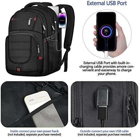Extra Large Backpack, 50L Travel Backpack, 17 inch Laptop Backpack for Men, TSA Approved Heavy Duty Backpack with USB Charging Port, Anti Theft Backpack for Business Work College, Black - Image 4