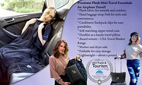BlueHills Travel Blanket Pillow in Mini Soft Packable Case Premium Plush Airplane Blanket in Portable Compact Pack with Luggage Belt and Carabiner Long Flight Throw Essentials Lightweight- Black M05 - Image 9