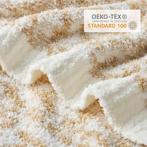 Snuggle Sac Beige Throw Blanket for Couch, Reversible Super Soft Warm Blankets Cozy Knit Fuzzy Plush Lightweight Throws for Sofa, Bed, Camping, Space Dye Beige, 50x60 inches - Image 4