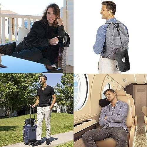 BlueHills Travel Blanket Pillow Rolled Premium Soft Plush Airplane Throw Traveling Accessories Gifts Compact in a Bag 70 X 48 inches Long Plane Flight Portable Lightweight Black R05 - Image 2