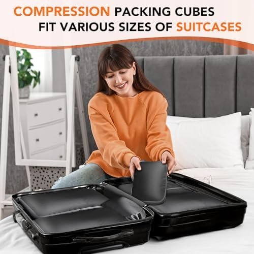 Packing Cubes for Travel, 6 Set Lightweight Compression Travel Bags - Luggage Suitcase Organizer Travel Essentials, Expandable Packing Cubes Organizer for Carry on Suitcases,Black - Image 7