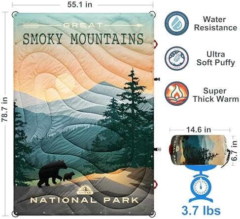 Puffy Sherpa Outdoor Camping Blanket for Traveling, Picnics, Beach, Concert, Car,Stadium, Sporting Events - Wearable Warm Waterproof - 55 X 78 (Great Smoky Mountains NP) - Image 5