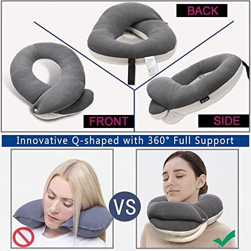 BUYUE Travel Neck Pillows for Airplanes, 360° Head Support Sleep for Long Flight, Skin-Friendly & Breathable, Kit with 3D Contoured Eye Mask, Earplugs and Storage Bag (Adult, Grey, 100+ lbs) - Image 3