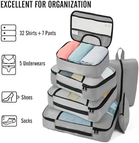 Veken 8 Set Packing Cubes for Suitcases, Travel Bag Organizers for Carry on Luggage, Suitcase Organizer Bags Set for Travel Essentials Travel Accessories in 4 Sizes(Extra Large, Large, Medium, Small) - Image 5