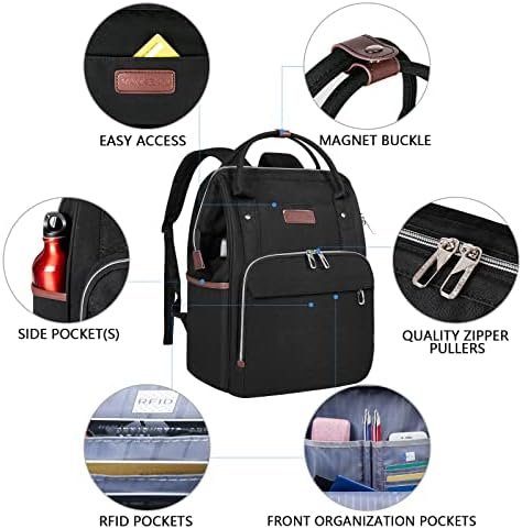 VANKEAN Laptop Backpack for Women Men 15.6-16.2 Inch Stylish Computer Work Backpack, Waterproof College Casual Daypack Business Travel Backpacks with USB Port & RFID Blocking, Black - Image 5