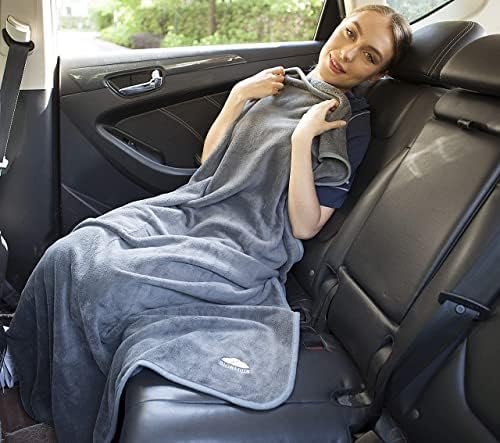 BlueHills Travel Blanket Pillow Rolled Premium Soft Plush Airplane Throw Traveling Essentials Compact in a Bag 70 X 48 inches for Long Plane Flight Portable Lightweight Grey Gray R01 - Image 4