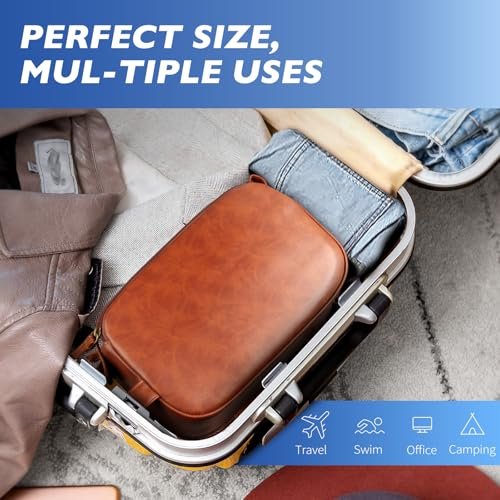 HOTOR Travel Toiletry Bag for Men - Leather Water Resistant Toiletries Organizer with Handle, Versatile Travel Cruise Ship Essentials, Brown, Medium - Image 6