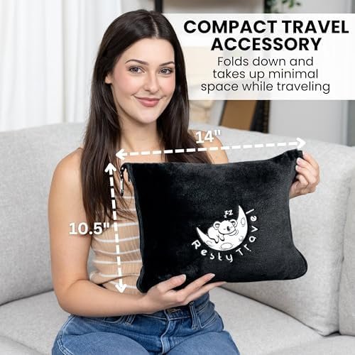 Resty Travel Blanket - Compact Airplane Blanket with Bag - Small and Lightweight Traveling Blanket & Pillow - Portable Blankets with Carabiner for Easy Transport - Plane Train Car (Onyx Black) - Image 7