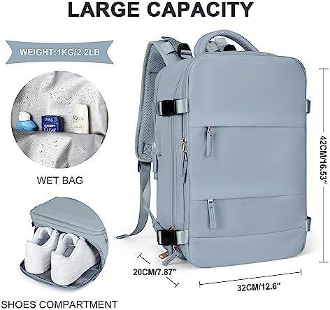 coowoz Large Travel Backpack For Women Men,Carry On Backpack,Hiking Backpack Waterproof Outdoor Sports Rucksack Casual Daypack travel essentials(Gray Blue) - Image 3