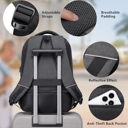 Backpack for Men and Women, School Backpacks for Teens Boys, 15.6 inch Computer Laptop Bag Waterproof College Back Pack with Charger for Work Business Travel (Black) - Image 5