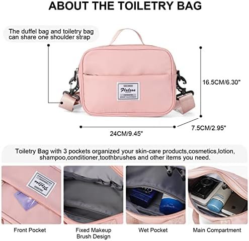 Travel Duffel Bags for Women,Weekender Overnight Bag with Wet Pocket & Toiletry Bag,Carry On Personal Item Bag,Travel Tote Gym Bag, Pink, Large - Image 4