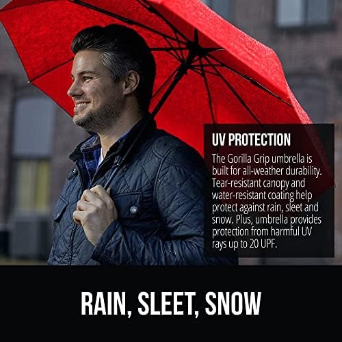 Gorilla Grip Windproof Compact Stick Umbrella for Rain, One-Click Automatic Open and Close, Strong Reinforced Fiberglass Ribs, Easily Collapsible, Lightweight Portable Umbrellas for Travel - Image 3