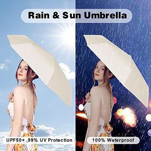 ESUFEIR Mini Travel Sun Umbrella for Purse With Case,Small Compact UV Umbrella Protection Sun,Lightweight Portable Parasol Umbrella Windproof for Women Men Kids (Beige) - Image 3