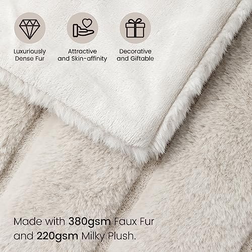 Cozy Bliss Faux Fur Throw Blanket for Couch, Cozy Soft Plush Thick Winter Blanket for Sofa Bedroom Living Room, 50 * 60 Inches Beige - Image 4