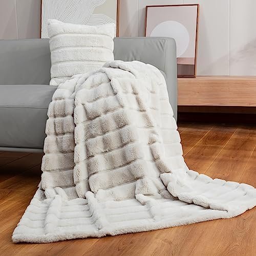 Cozy Bliss Faux Fur Throw Blanket for Couch, Cozy Soft Plush Thick Winter Blanket for Sofa Bedroom Living Room, 50 * 60 Inches Beige - Image 5
