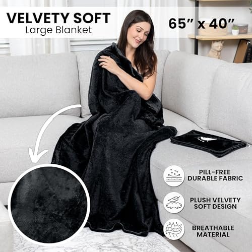 Resty Travel Blanket - Compact Airplane Blanket with Bag - Small and Lightweight Traveling Blanket & Pillow - Portable Blankets with Carabiner for Easy Transport - Plane Train Car (Onyx Black) - Image 6