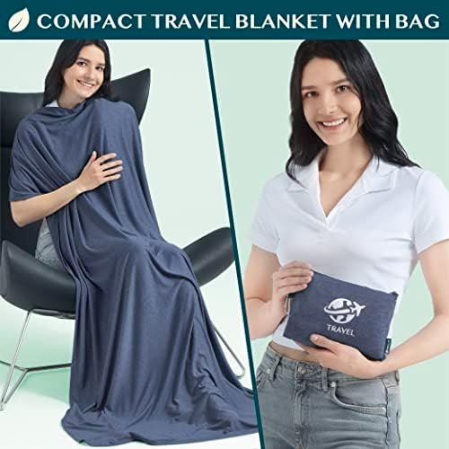 PAVILIA Soft Compact Travel Blanket and Pillow, Foldable Airplane Blanket in Bag, Lightweight Portable Flight Blanket Set with Luggage Strap, Camping Plane Car Home Office Gift Accessories, Navy Blue - Image 2