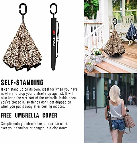 SIEPASA 49/56 Inch Inverted Reverse Upside Down Umbrella, Extra Large Double Canopy Vented Windproof Waterproof Stick Golf Umbrellas with C-shape Handle. - Image 3