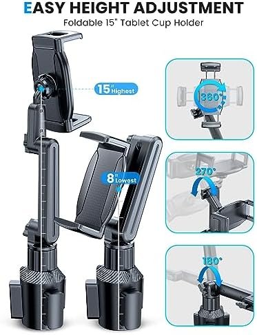 eSamcore Tablet Holder for Car, for iPad Cup Holder Car Mount with 1.57" Depth Large Clamp 15" Height Adjustable for iPad Holder for Car for 6"-12.9" Cell Phone iPhone iPad Stand Travel Accessories - Image 4