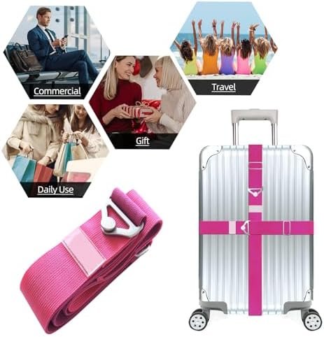 2 Pack Travel Belt for Luggage Straps, 2-in-1 Adjustable Elastic Suitcase Strap Airport Travel Accessories,Rose - Image 5