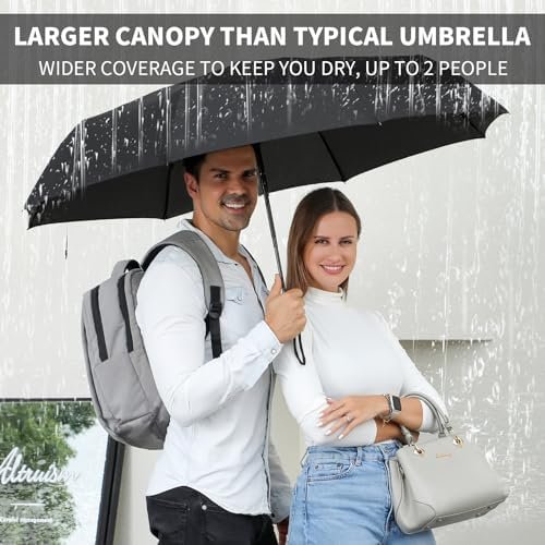 Anntrue Windproof Travel Umbrella, Auto Open Close Lightweight Compact Portable Backpack Folding Umbrella, Perfect for Car, Purse, Men and Women (Black) - Image 6