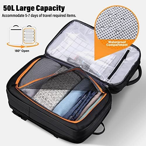 HOMIEE Carry On Luggage 22x14x9 Airline Approved 50L Travel Backpack, Extra Large Expandable Laptop Backpack, Black - Image 5