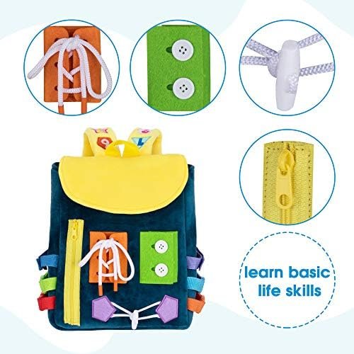 Busy Board - Toddler Backpack with Buckles and Learning Activity Toys - Develop Fine Motor Skills and Basic Life Skills - Learn to Tie Shoes - Children's Travel Toy Navy Blue - Image 3