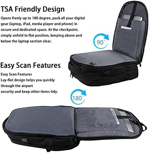 MATEIN College Large Travel Backpack, TSA Expandable Laptop Backpack with USB Charging Port, Anti Theft Computer Bag Fit 17.3 Inch Laptop Water Resistant College Backpack Gift for Men Women, Black - Image 2