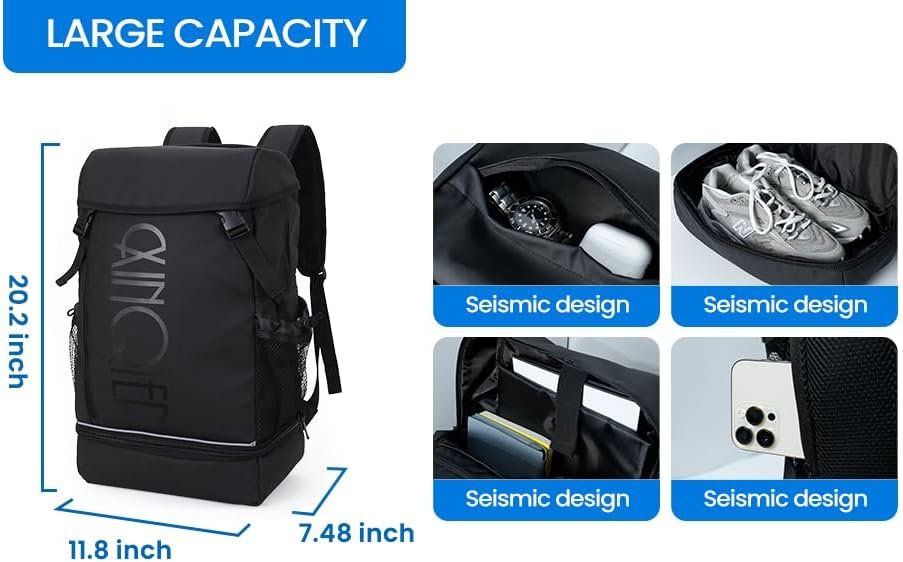 Travel, Hiking Backpack, Carry On Backpack with Shoe Pouch, Large Capacity 15.6inch Water Resistant, Anti Theft, Business, College, Flight Approved Backpack - Image 4