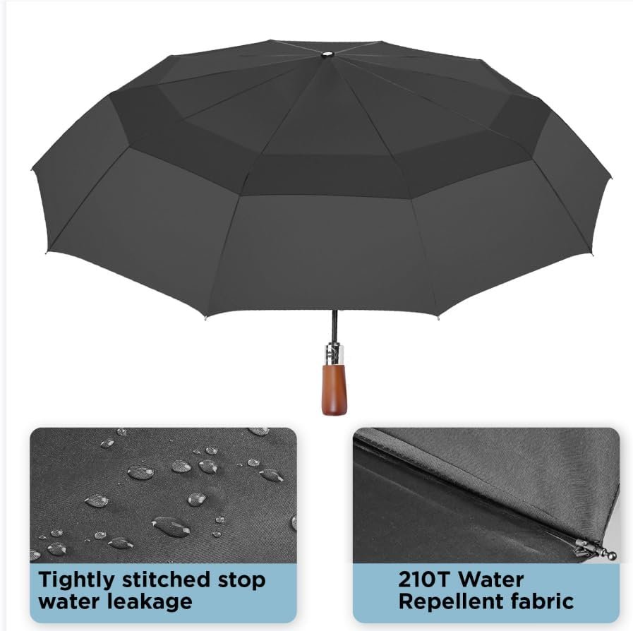 Satol 55 Inch Automatic Open Golf Umbrella, Oversize Windproof Waterproof Large Double Canopy Vented 10 Ribs Folding Travel Umbrella, UPF 50+ UV Protection Sun Compact Umbrellas for Women Men - Image 4
