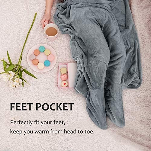 Tirrinia Travel Blanket Pillow - Wearable Airplane Blanket with Feet Pockets for Long Flights, Airplane Accessories Blanket Robe for Women and Men, Gift for Her - Image 4