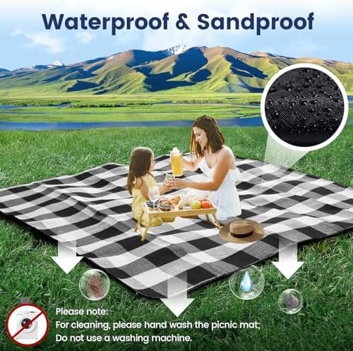 80”x 80” Picnic Blanket Extra Large, Waterproof and Foldable Beach Blanket, 3-Layer Outdoor Blanket for 6 to 8 Adults, for Camping, Park, Beach, Grass, Indoors… - Image 5