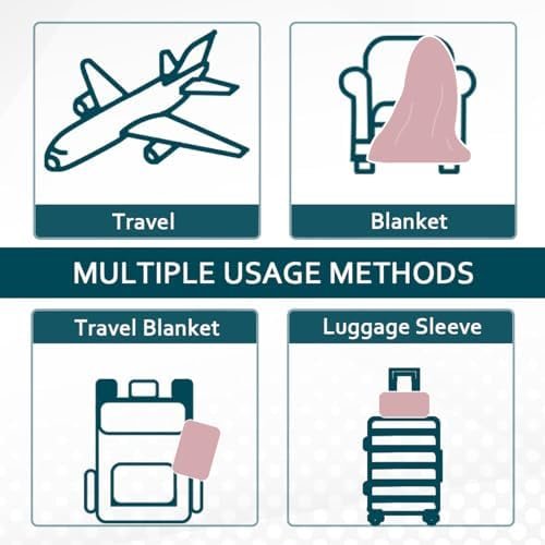 Vessia Travel Blanket for Airplane, Train and Car, Warm and Soft Travel Blanket in Bag for Adults and Kids, Portable Compact Long Flight Blanket with Luggage Sleeve, Backpack Clip(Pink) - Image 6