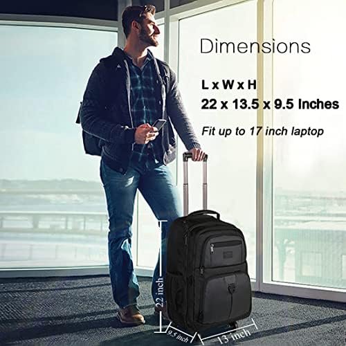 MATEIN Rolling Backpack with 4 Wheels, 17 inch Roller Travel Laptop Backpack for Women Men, Large Wheeled Backpacks Water Resistant Business Carry on Luggage, Airline Approved Suitcase Bag, Black - Image 2