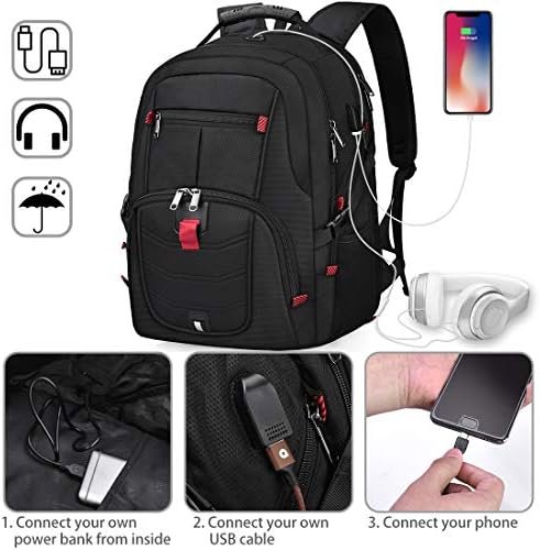 NUBILY Laptop Backpack 17 Inch Waterproof Extra Large TSA Travel Backpack Anti Theft College Business Mens Backpacks with USB Charging Port 17.3 Gaming Computer Backpack for Women Men Black 45L - Image 3