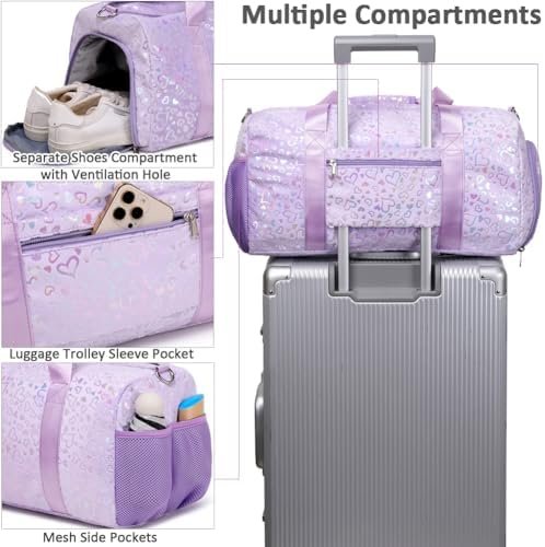 Duffel Bag for Girls Fluffy Dance Bag for Girls Ballet Bag Girls Sports Gym Bag Water Resistant Travel Duffle Bags with Shoes Compartment - Image 4
