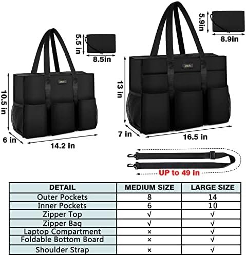 IBFUN Utility Tote Bag with 14/24 Pockets Zip Top Teacher Tote Bag for Teacher/Work Women - Image 6
