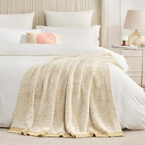 Amélie Home Super Soft Faux Fur Feather Yarn Throw Blankets for Couch, Lightweight Reversible Knit Throw Blanket for Sofa Chair Bed, 50"x 60", Heather Beige - Image 9
