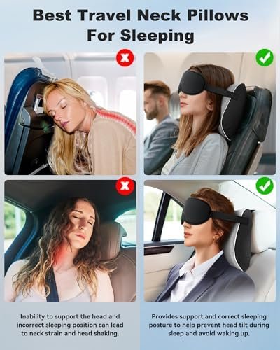 JefDiee Neck Pillows for Travel,Memory Foam Travel Neck Pillow with 3D Eye Mask,Travel Pillows for Sleeping Airplane-Prevents Head Forward,Airplane Pillow for Long Flight,Car,Train,Home,Office(Grey) - Image 4