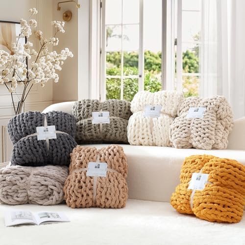 WRENSONGE Drak Grey Chunky Knit Blanket Throw, 50"x60" Large Chunky Knit Throw Blanket for Couch, Bed, 100% Hand Made Chenille Throw Blanket, Soft Fluffy Cable Knit Blanket Warm Machine Washable - Image 4