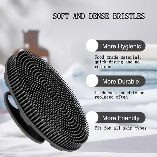 INNERNEED Food-grade Soft Silicone Body Scrubber Shower Brush Handheld Cleansing Skin Brush, Gentle Exfoliating and Lather Well (Black) - Image 6