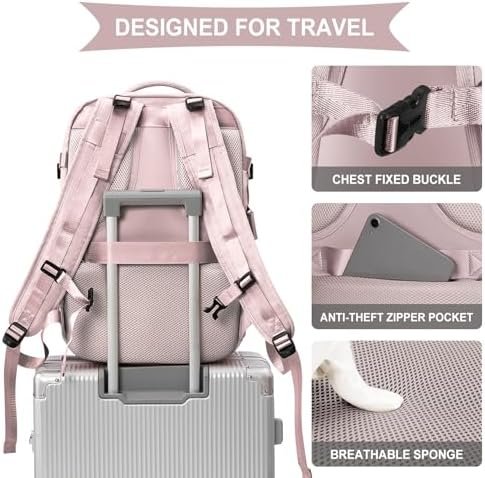 coowoz Large Travel Backpack For Women Men,Carry On Backpack,Hiking Backpack Waterproof Outdoor Sports Rucksack Casual Daypack travel essentials(Pink Purple) - Image 6