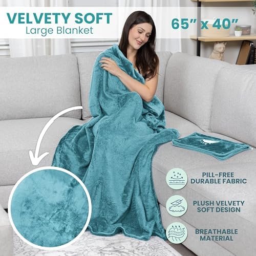 Resty Travel Blanket - Compact Airplane Blanket with Bag - Small and Lightweight Traveling Blanket & Pillow - Portable Blankets with Carabiner for Easy Transport - Plane Train Car (Baby Blue) - Image 6