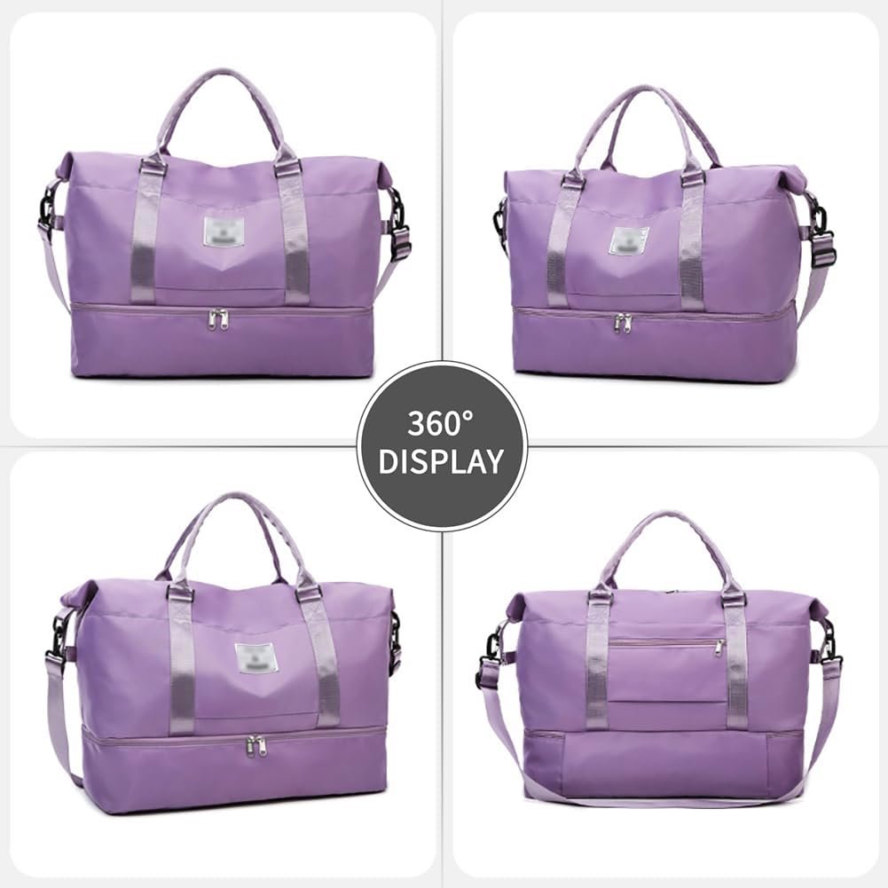Valleycomfy Travel Duffel Bags with Shoes Compartment,Large Travel Duffel Bag,Weekender Overnight Bag with Toiletry Bag,Purple - Image 2