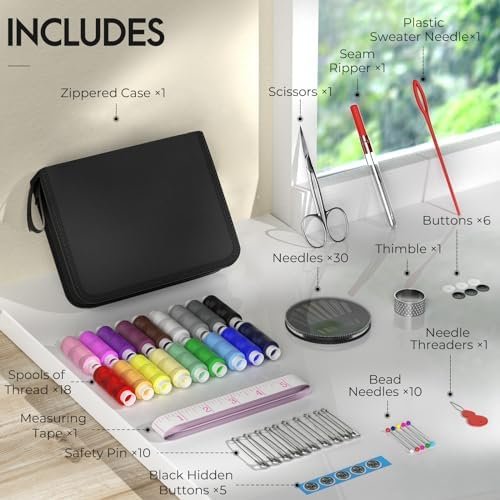 Coquimbo Sewing Kit Gifts for Mom Grandma Friend Adults Beginner Kids Traveler, Portable Sewing Supplies Accessories Contains Thread, Needle, Scissors, Measure Tape, Dorm Room Essentials (Black, M) - Image 4