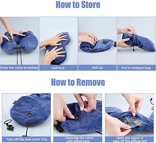 urophylla Inflatable Travel Pillows for Airplanes, Soft-Velvet Inflatable Neck Pillows for Travel - 3D Contoured Eye Masks, Blow Up Pillow for Traveling, Trains, Cars, Travel Accessories(Blue) - Image 7