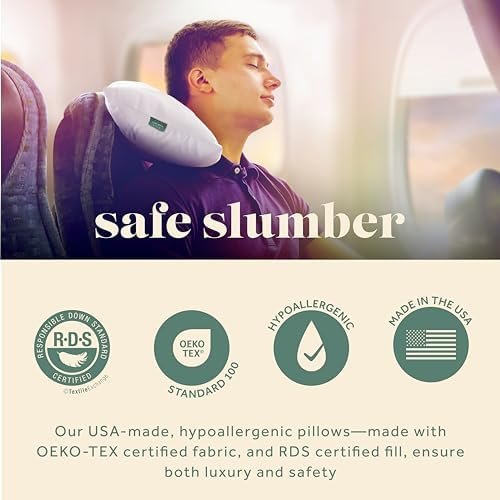 Goose Down Travel Pillow - Filled with 800 Fill Power European Goose Down, Egyptian 300 Thread Count 100% Cotton Cover for Plane car & Home - Made in USA (13" x 18") - Image 4
